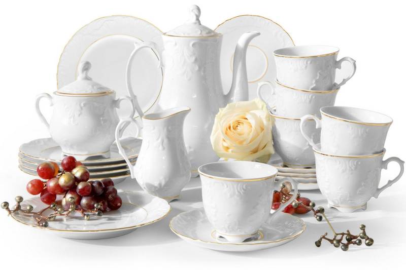 KONSIMO® Kombiservice CMIELOW ROCOCO Teeservice, Kaffeeservice (21-tlg), 6 Personen, Porzellan, in echtem Gold bemalt, Handwäsche empfohlen, Elegant von KONSIMO®