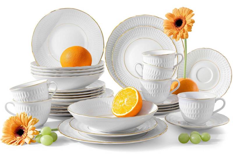 KONSIMO® Kombiservice CMIELOW SOFIA Kaffeeservice, Tafelservice, Geschirr-Set (30-tlg), 6 Personen, Porzellan, Hochwertiges Premium-Porzellan, handgemalte Dekoration in echtem Gold von KONSIMO®