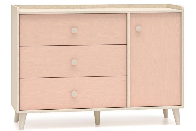 KONSIMO® Kommode PUNGI Kinderkommode, Kombikommode, hergestellt in der EU, mit 3 Schubladen, mit Türen, Soft-Close-Funktion, Fußhöhe 12 cm, rosa von KONSIMO®