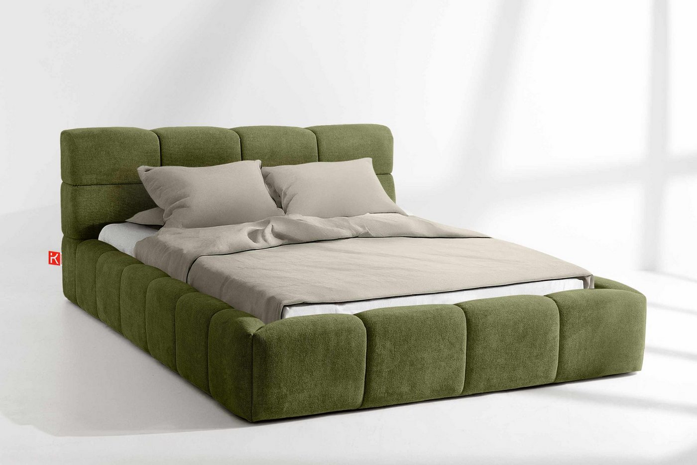 KONSIMO® Polsterbett Doppelbett AERI mit Stauraum, ohne Matratze, hergestellt in der EU (140/160/180/200 cm x 200 cm), handgefertigt, mit Massivholzrahmen, gepolstertes Kopfteil, Modern von KONSIMO®