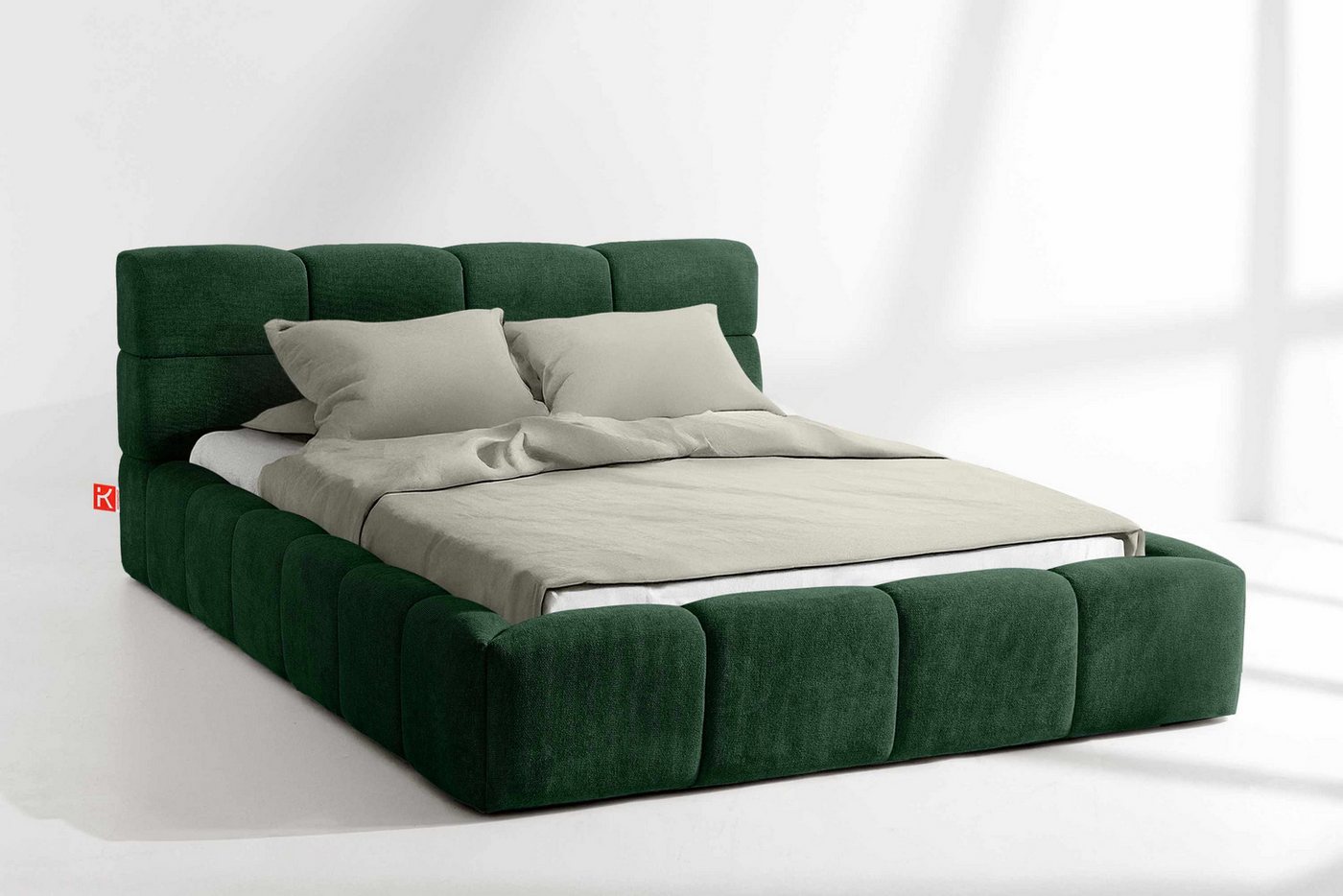 KONSIMO® Polsterbett Doppelbett AERI mit Stauraum, ohne Matratze, hergestellt in der EU (140/160/180/200 cm x 200 cm), handgefertigt, mit Massivholzrahmen, gepolstertes Kopfteil, Modern von KONSIMO®