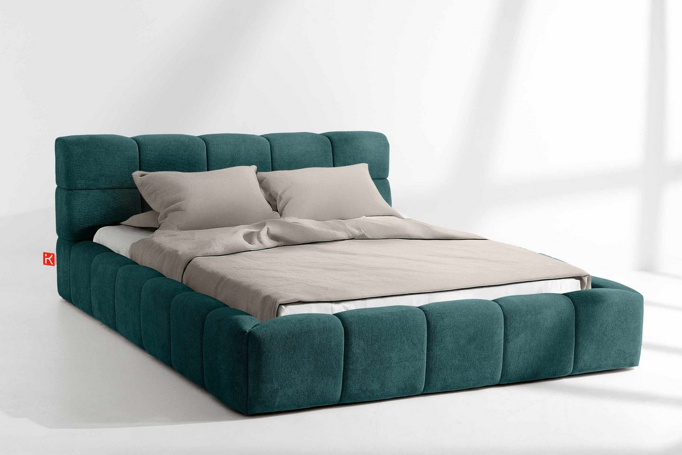 KONSIMO® Polsterbett Doppelbett AERI mit Stauraum, ohne Matratze, hergestellt in der EU (140/160/180/200 cm x 200 cm), handgefertigt, mit Massivholzrahmen, gepolstertes Kopfteil, Modern von KONSIMO®