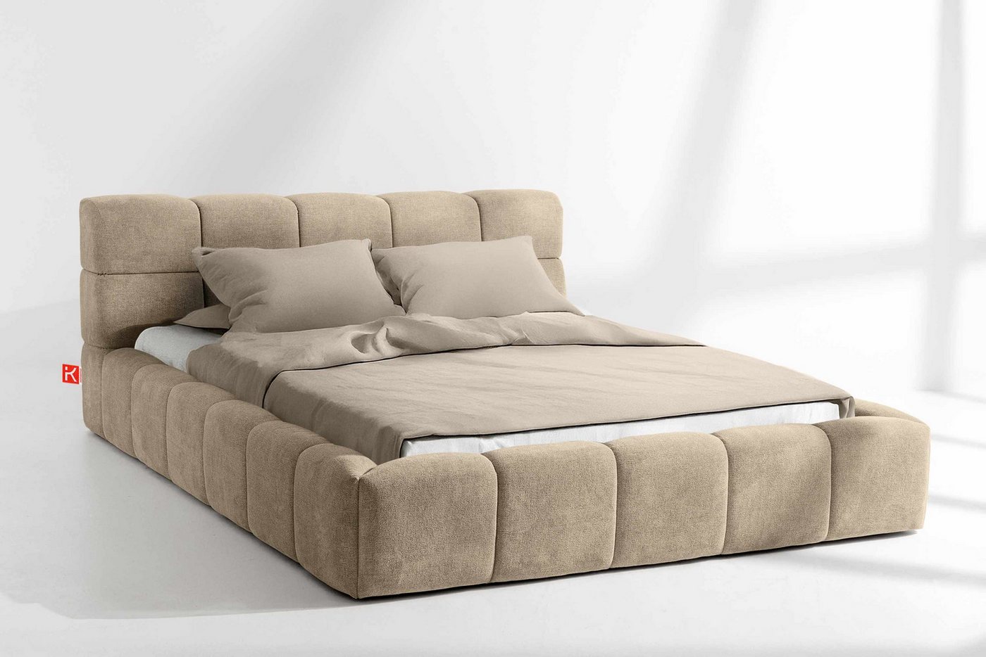 KONSIMO® Polsterbett Doppelbett AERI mit Stauraum, ohne Matratze, hergestellt in der EU (140/160/180/200 cm x 200 cm), handgefertigt, mit Massivholzrahmen, gepolstertes Kopfteil, Modern von KONSIMO®