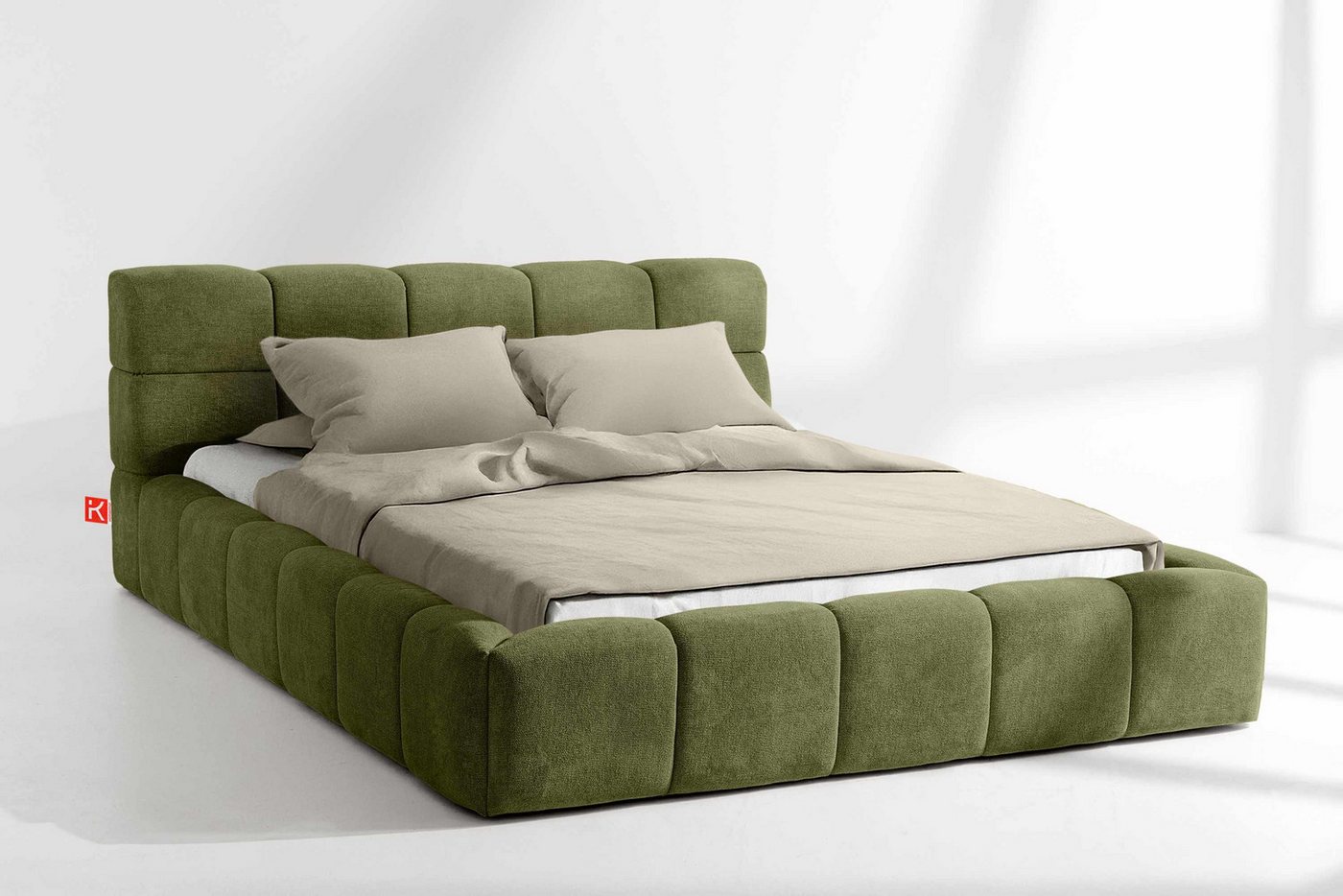KONSIMO® Polsterbett Doppelbett AERI mit Stauraum, ohne Matratze, hergestellt in der EU (140/160/180/200 cm x 200 cm), handgefertigt, mit Massivholzrahmen, gepolstertes Kopfteil, Modern von KONSIMO®