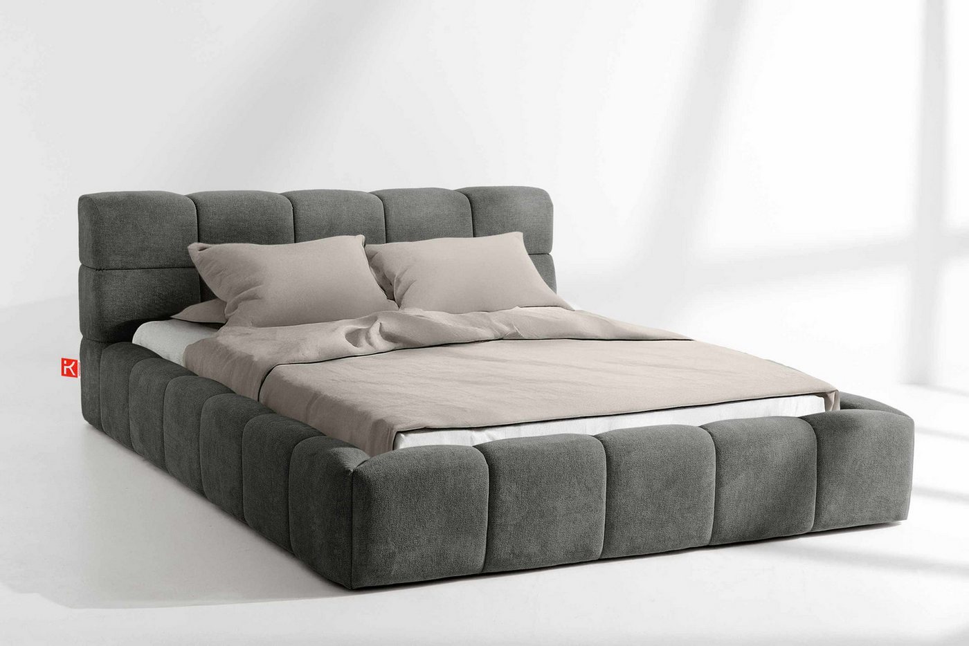 KONSIMO® Polsterbett Doppelbett AERI mit Stauraum, ohne Matratze, hergestellt in der EU (140/160/180/200 cm x 200 cm), handgefertigt, mit Massivholzrahmen, gepolstertes Kopfteil, Modern von KONSIMO®