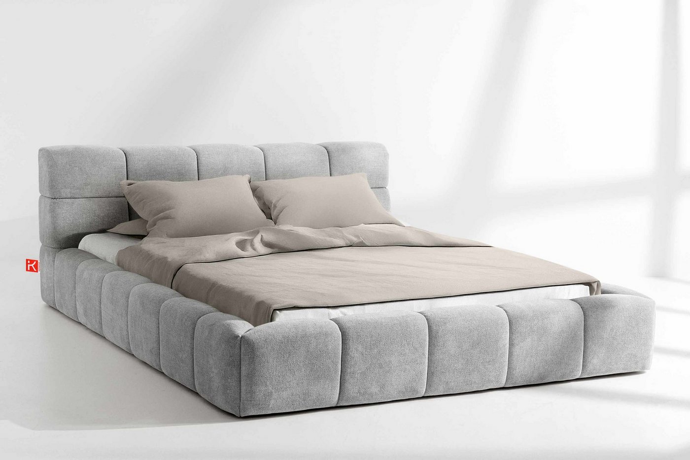KONSIMO® Polsterbett Doppelbett AERI mit Stauraum, ohne Matratze, hergestellt in der EU (140/160/180/200 cm x 200 cm), handgefertigt, mit Massivholzrahmen, gepolstertes Kopfteil, Modern von KONSIMO®