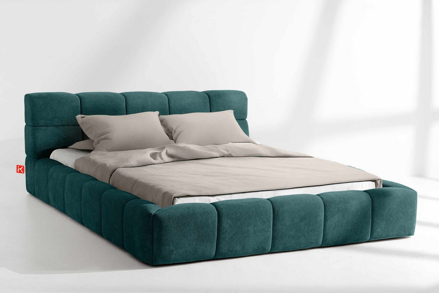 KONSIMO® Polsterbett Doppelbett AERI mit Stauraum, ohne Matratze, hergestellt in der EU (140/160/180/200 cm x 200 cm), handgefertigt, mit Massivholzrahmen, gepolstertes Kopfteil, Modern von KONSIMO®