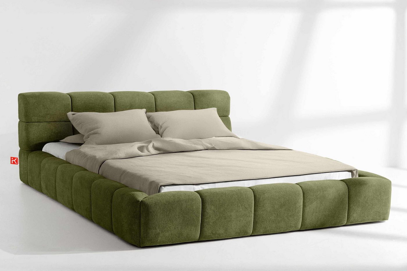 KONSIMO® Polsterbett Doppelbett AERI mit Stauraum, ohne Matratze, hergestellt in der EU (140/160/180/200 cm x 200 cm), handgefertigt, mit Massivholzrahmen, gepolstertes Kopfteil, Modern von KONSIMO®