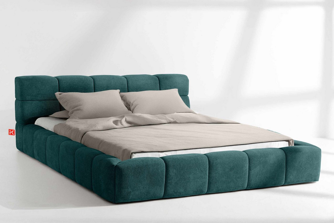 KONSIMO® Polsterbett Doppelbett AERI mit Stauraum, ohne Matratze, hergestellt in der EU (140/160/180/200 cm x 200 cm), handgefertigt, mit Massivholzrahmen, gepolstertes Kopfteil, Modern von KONSIMO®