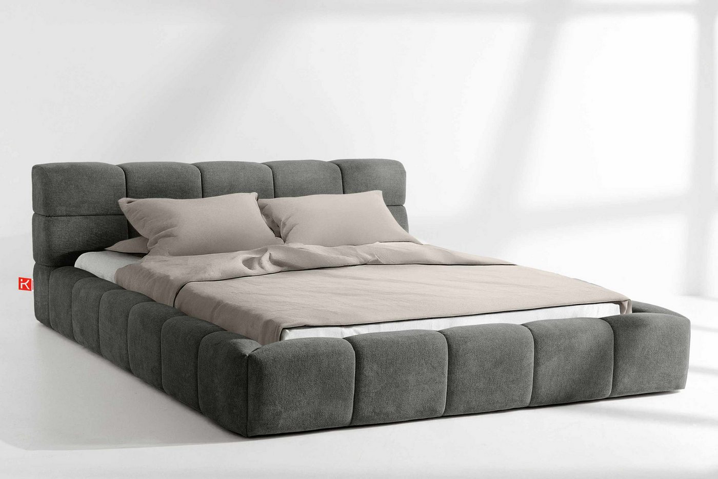 KONSIMO® Polsterbett Doppelbett AERI mit Stauraum, ohne Matratze, hergestellt in der EU (140/160/180/200 cm x 200 cm), handgefertigt, mit Massivholzrahmen, gepolstertes Kopfteil, Modern von KONSIMO®