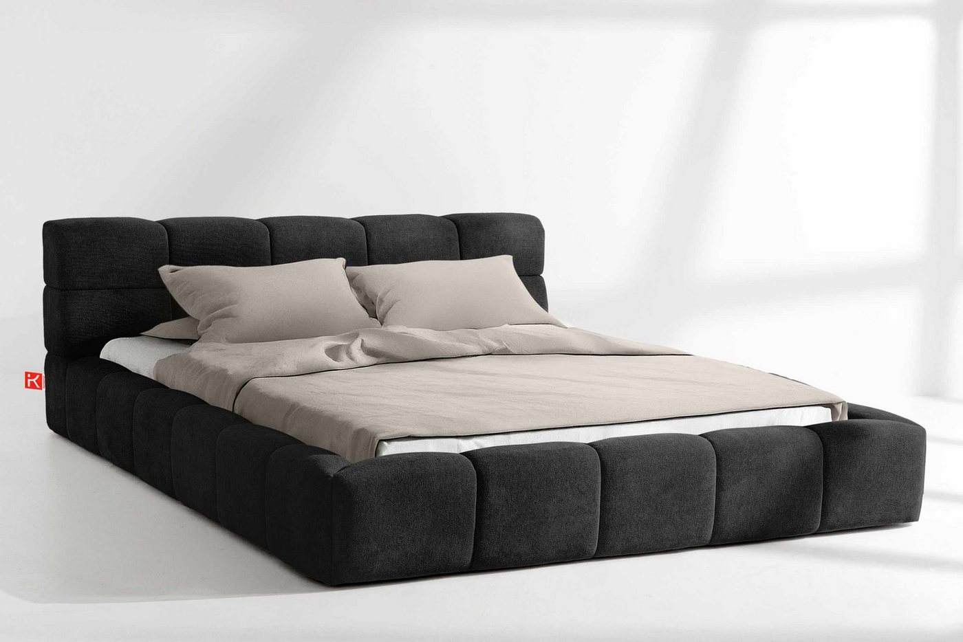 KONSIMO® Polsterbett Doppelbett AERI mit Stauraum, ohne Matratze, hergestellt in der EU (140/160/180/200 cm x 200 cm), handgefertigt, mit Massivholzrahmen, gepolstertes Kopfteil, Modern von KONSIMO®