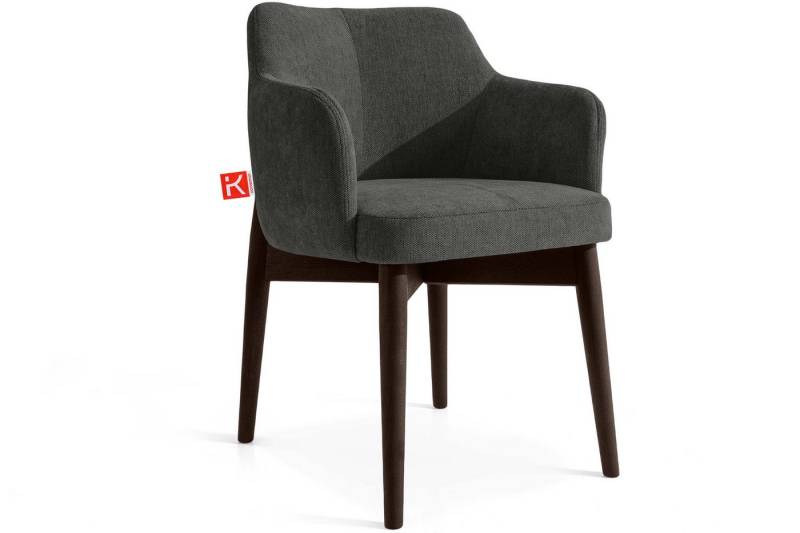 KONSIMO® Polsterstuhl Esszimmerstuhl LUCCI Loungesessel, Premiumqualität aus EU (Buchenmassivholz - Lackiert in Nussbaum mittel), superstabiler Massivholzrahmen, Boho, Modern, mit Armlehnen von KONSIMO®