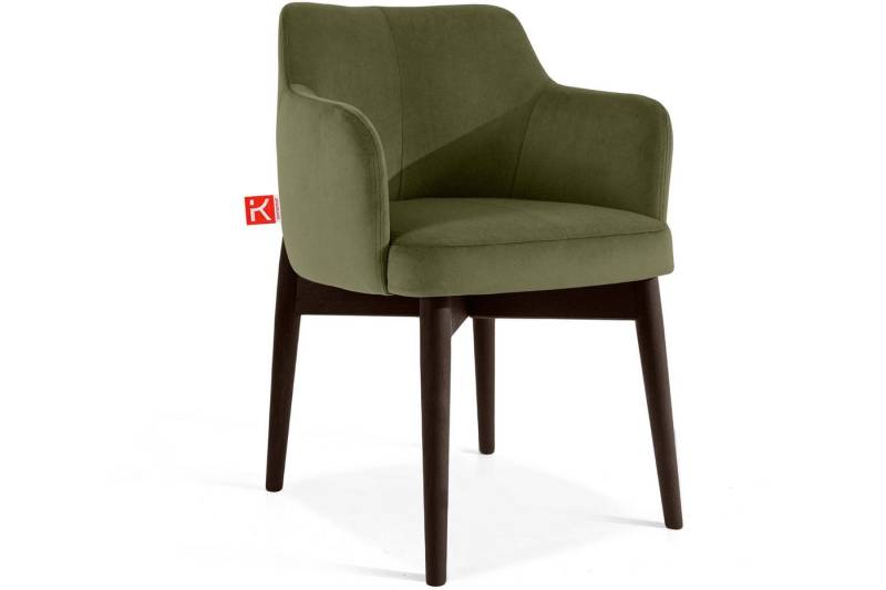 KONSIMO® Polsterstuhl Esszimmerstuhl LUCCI Loungesessel, Premiumqualität aus EU (Buchenmassivholz - Lackiert in Nussbaum mittel), superstabiler Massivholzrahmen, Boho, Modern, mit Armlehnen von KONSIMO®