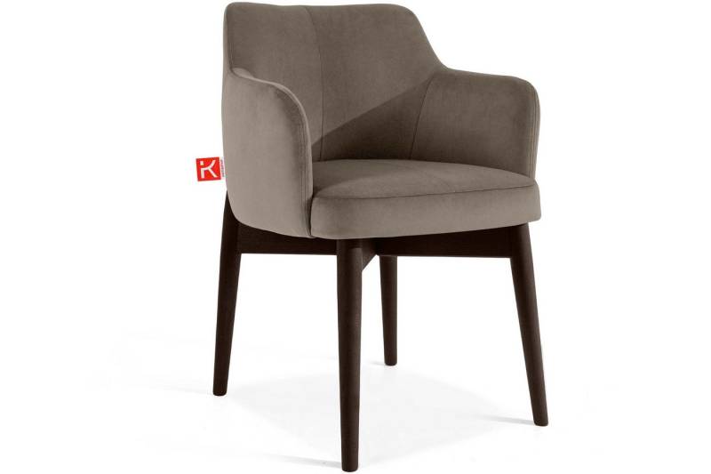 KONSIMO® Polsterstuhl Esszimmerstuhl LUCCI Loungesessel, Premiumqualität aus EU (Buchenmassivholz - Lackiert in Nussbaum mittel), superstabiler Massivholzrahmen, Boho, Modern, mit Armlehnen von KONSIMO®