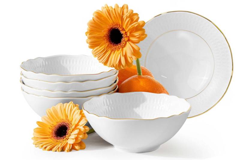 KONSIMO® Salatschüssel CMIELOW SOFIA Salatschüssel-Set, Servierschale, Porzellan, (6-tlg), handbemalt in echtem Gold, Hochwertiges Premium-Porzellan von KONSIMO®