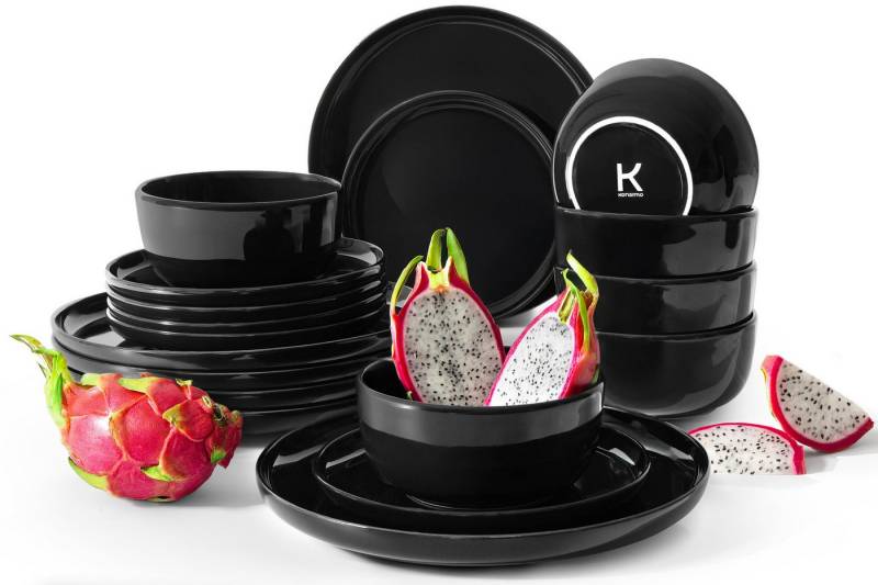 KONSIMO® Tafelservice VICTO Geschirrset hergestellt in der EU (18-tlg), 6 Personen, Steingut, glänzend, spülmaschinengeeignet, mikrowellengeeignet von KONSIMO®