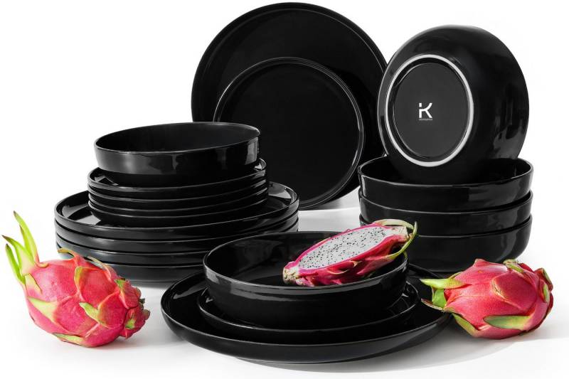 KONSIMO® Tafelservice VICTO Geschirrset hergestellt in der EU (18-tlg), 6 Personen, Steingut, spülmaschinengeeignet, mikrowellengeeignet, glänzend, rund von KONSIMO®