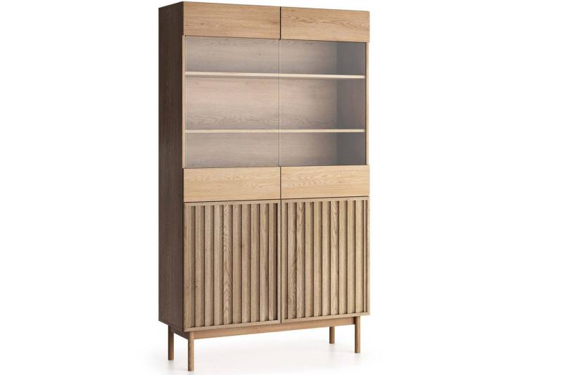 KONSIMO® Vitrine HARMA Standvitrine, hergestellt in der EU, Loft-Stil, Push-to-Open, Füße 20 cm, Lamellenfronten von KONSIMO®