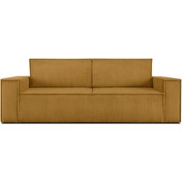 Napi Sofa 3 Sitzer, mit Schlaffunktion, in Pet Friendly Cord-Stoff, Gelb - Konsimo von KONSIMO