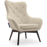 Ramos Eleganter Sessel mit gepolsterter Rückenlehne auf Holzbeinen, beige - Konsimo von KONSIMO