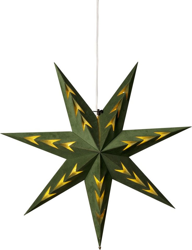 KONSTSMIDE Dekostern Weihnachtsstern, Weihnachtsdeko, 1 St., Papierstern, LED Stern mit grünem Samt, V-förmig perforiert von KONSTSMIDE