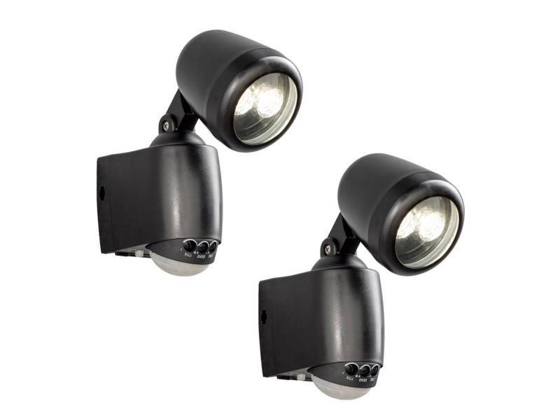 KONSTSMIDE LED Außen-Wandleuchte, LED fest integriert, Neutralweiß, 2er-Set schwenkbares Außenlicht mit Bewegungsmelder, Schwarz H: 20,5cm von KONSTSMIDE