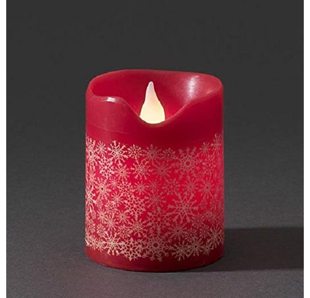 KONSTSMIDE LED-Kerze 1957-555 LED Echtwachskerze rot mit Schneeflocken von KONSTSMIDE