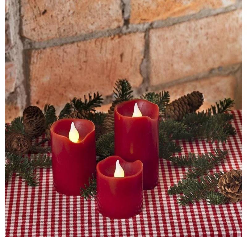 KONSTSMIDE LED-Kerze 1968-550 LED Echtwachskerzen 3er Set 6/9 12cm rot von KONSTSMIDE