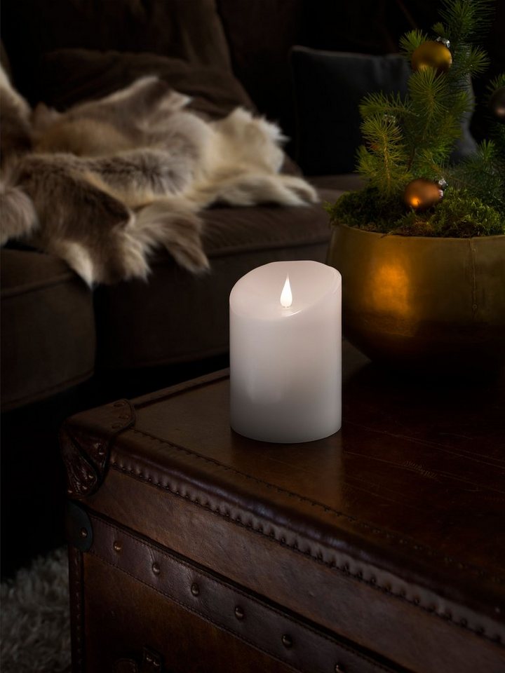 KONSTSMIDE LED-Kerze Weihnachtsdeko (1-tlg), LED Echtwachskerze, weiß, mit 3D Flamme, Ø 10 cm, Höhe: 14 cm von KONSTSMIDE