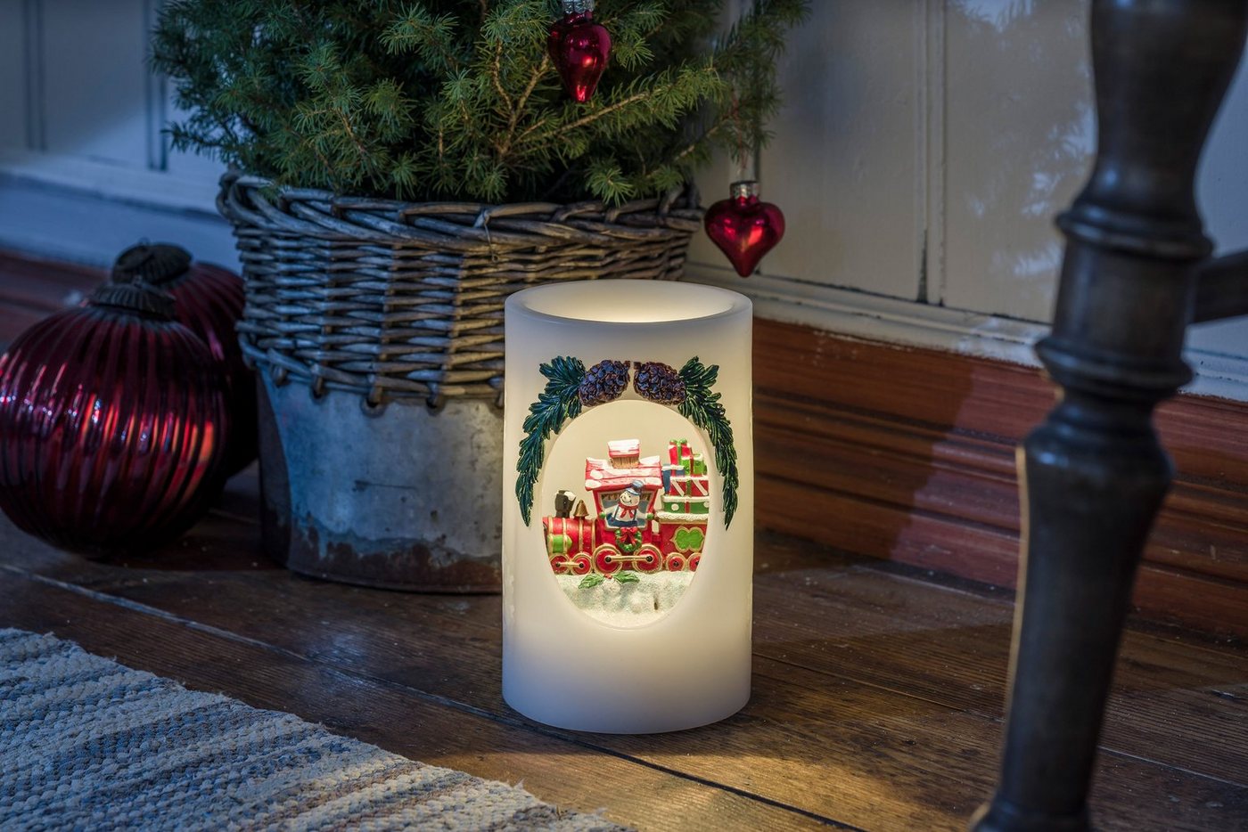KONSTSMIDE LED-Kerze Weihnachtsdeko (1-tlg), LED Echtwachskerze Schneemann mit Zug von KONSTSMIDE
