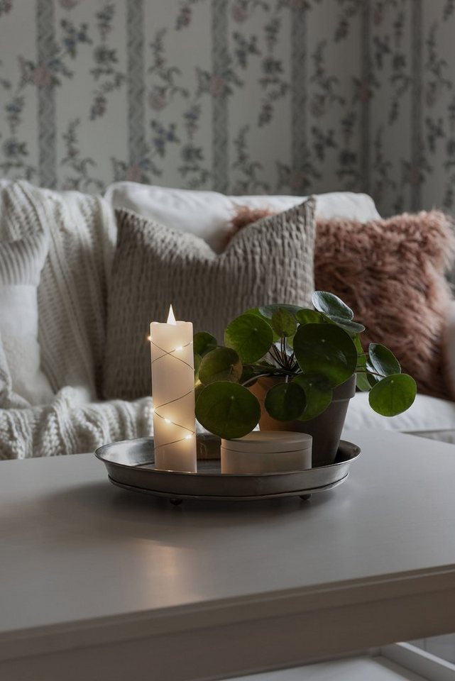 KONSTSMIDE LED-Kerze Weihnachtsdeko (1-tlg), LED Echtwachskerze weiß, mit 3D Flamme und silberfb. Draht umwickelt von KONSTSMIDE