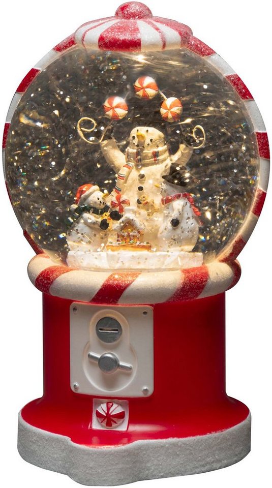 KONSTSMIDE LED Laterne Süßigkeitenautomat mit 3 Schneemännern, Weihnachtsdeko, LED fest integriert, Warmweiß, mit 5h-Timer, wassergefüllt, 1 warm weiße Diode von KONSTSMIDE