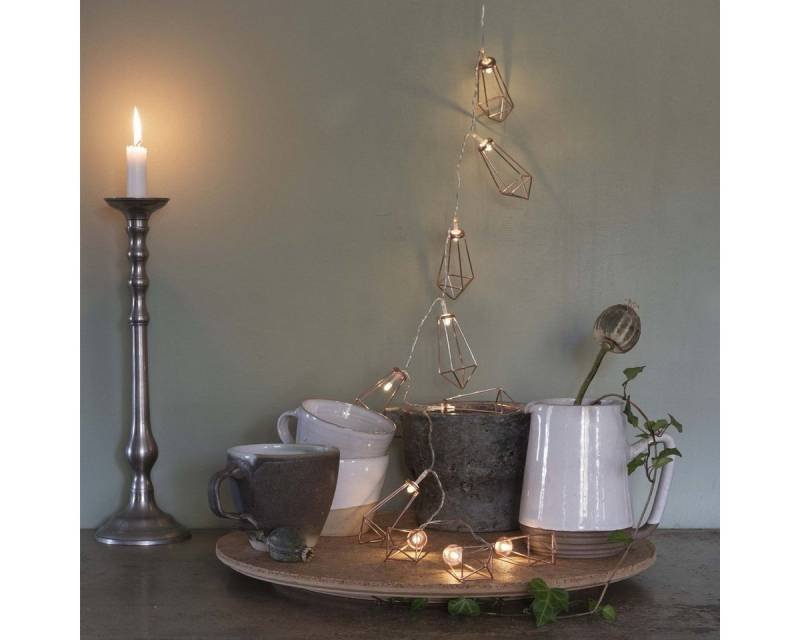KONSTSMIDE LED-Lichterkette RUBIN 10 beleuchtete Metalldiamanten Batterie Timer 90cm kupfer, 10-flammig von KONSTSMIDE