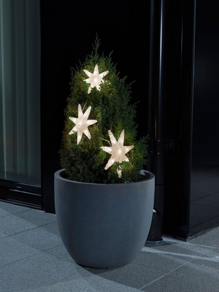 KONSTSMIDE LED-Lichtervorhang Weihnachtsdeko aussen, 24-flammig, LED Lichtervorhang, 3 Acryl Sterne, 24 warm weiße Dioden von KONSTSMIDE