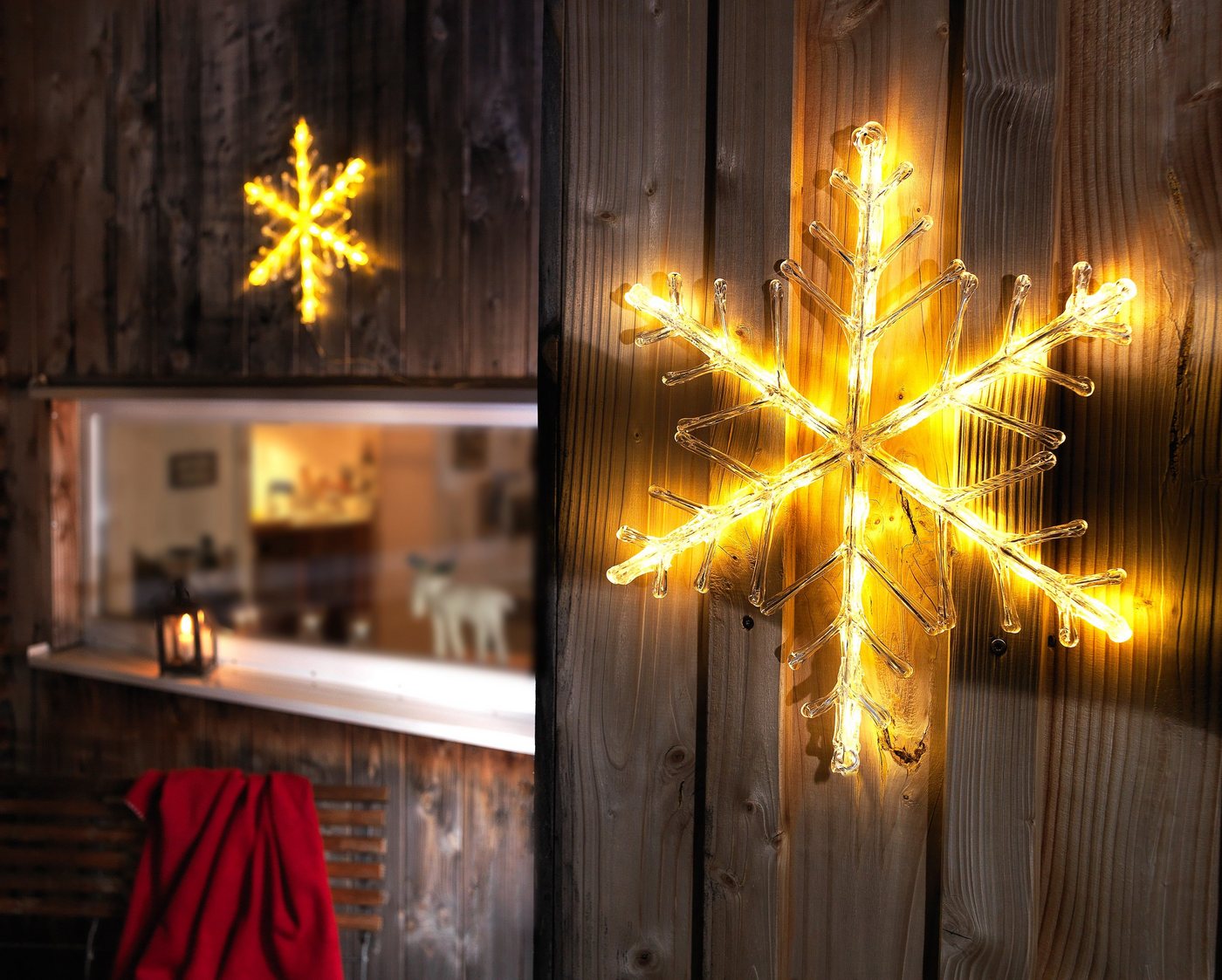 KONSTSMIDE LED Stern Weihnachtsstern, Weihnachtsdeko aussen, LED fest integriert, Warmweiß, LED Acryl Schneeflocke, 24 warm weiße Dioden von KONSTSMIDE