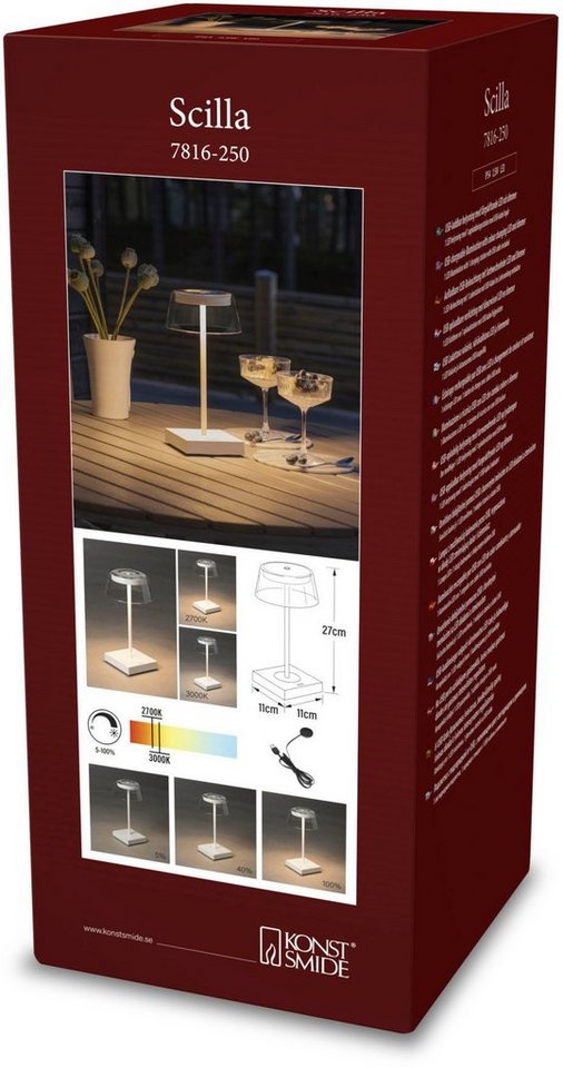 KONSTSMIDE LED Tischleuchte Scilla, LED fest integriert, Warmweiß, Scilla LED USB-Tischleuchte weiss, Farbtemperatur, dimmbar von KONSTSMIDE