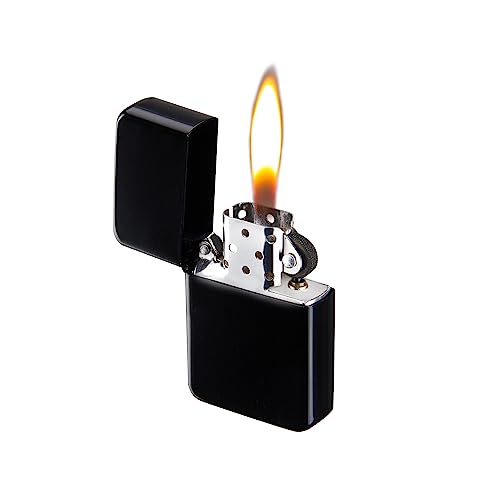Benzinfeuerzeug Sturmfeuerzeug Schwarz mit Geschenkbox (Wird ohne Benzin verkauft) (1 Stück) + 1x (Konsumany® Stab- Sturmfeuerzeug 12,5 cm Lang) von KONSUMANY