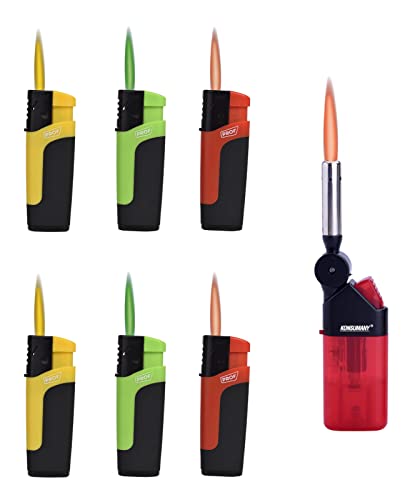 Sturmfeuerzeug Turbo Jetflame Gas Feuerzeug Color Flames, 6 Stück + 1x (Konsumany® Stab- Sturmfeuerzeug 12,5 cm Lang) von KONSUMANY