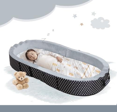 Tragbares/faltbares Kinderreisebett, mit Matratze, Matratzenschoner und Spannbettlaken, ovale Form für EIN kompakteres Bett. von KONTARBOOR