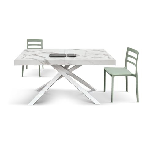 FORTE DEI MARMI Tisch aus Holz, statarische weiße Oberfläche und Sockel aus weißem Metall, ausziehbar 140 x 90 cm - 220 x 90 cm von KONTE.DESIGN