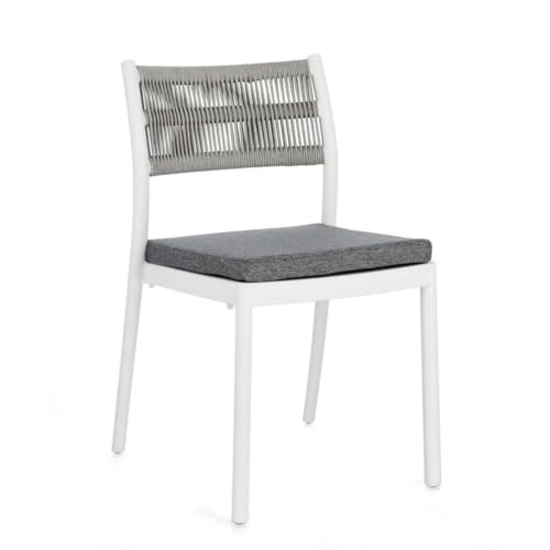 KONTE.DESIGN ALVIN Set mit 4 Stühlen aus weißem Polypropylen und geflochtenem Seil in Hellgrau, stapelbar von KONTE.DESIGN