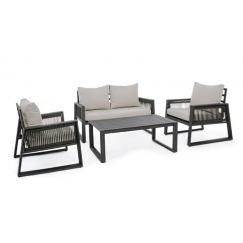 KONTE.DESIGN Sitzgruppe CAPTIVA mit 1 Sofa, 2 Sesseln und 1 Tisch aus Aluminium Anthrazit und Textilene-Taupe von KONTE.DESIGN