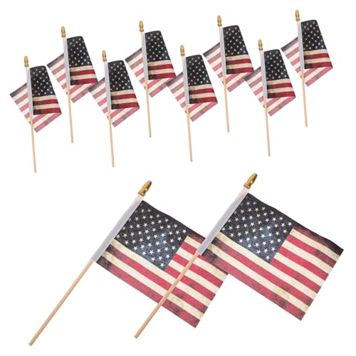 KONTONTY 10 Stück Kleine Amerika-Flaggen von Mini-US-Flaggen Sport Die mit Wir handliche Dekoration kleine usa-flaggen Gedenktag Gartenfahne Gedenkgartenfahne US-Banner Holz von KONTONTY