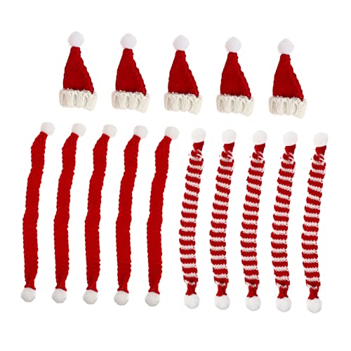 KONTONTY 15 Stück Teiliges Mini Weihnachtsmütze und Schal Flaschendeko aus Filz für Weinflaschen Weihnachtsdekoration für Party und Fest Passend als Kleine Flaschenüberzüge und DIY Deko von KONTONTY
