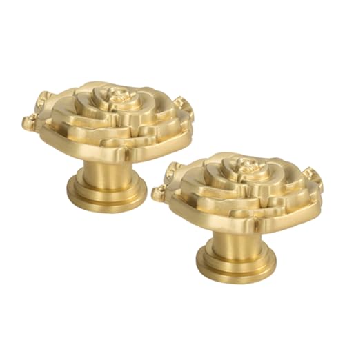 KONTONTY 2 Stück Antike Messing Schubladengriffe Rosenform Französischer Stil Goldene Möbelknöpfe für Küchen und Schlafzimmermöbel Einfache Montage Robuste Vintage Dresser Hardware von KONTONTY
