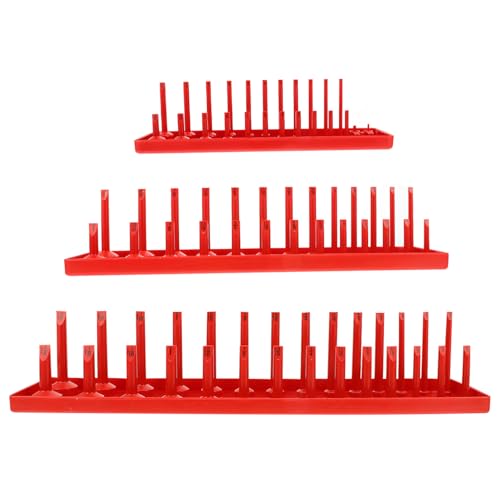 KONTONTY 3 Stück Teiliges Steckschlüssel Organizer Tablett Robuster Halter für Metrische und Sae Stecknüsse für und Garage mit Klaren Maßangaben zur Einfachen Identifikation von KONTONTY