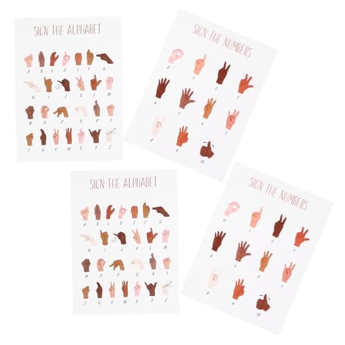 KONTONTY 4 Stück Teiliges Asl Lernposter mit Alphabet und Zahlen Selbstklebende Handzeichen-wandsticker für Inklusive Special Needs Unterrichtsmaterial für Frühförderung Homeschooling und von KONTONTY