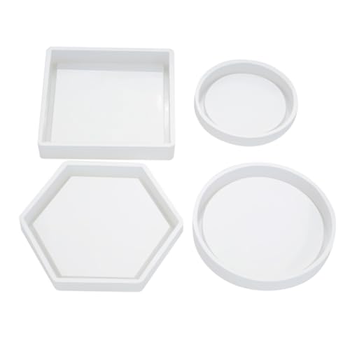 KONTONTY 4 Stück Teiliges Silikon Untersetzer Formen Kreative DIY Epoxidharz Gießform für Quadratische Sechseckige und Runde Getränkeuntersetzer Wiederverwendbar Leicht zu Reinigen von KONTONTY