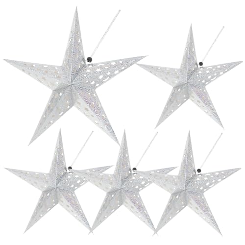 KONTONTY 5 Stück Teiliges Silberne Papier stern lampenschirme Holografisch Langlebig Dekorative Hängeleuchten für Hochzeit Party Wohnzimmer Geeignet für Lichterketten und KONTONTY 5 Stück Teiliges Silberne Papier stern lampenschirme Holografisch Langlebig Dekorative Hängeleuchten für Hochzeit Party Wohnzimmer Geeignet für Lichterketten und von KONTONTY