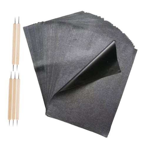 KONTONTY 55 Blatt A4 Schwarz Kohlenstoff Transferpapier Mit Doppelspitze Stift Für Papier Holz Glas Zeichnen Nachzeichnen von KONTONTY